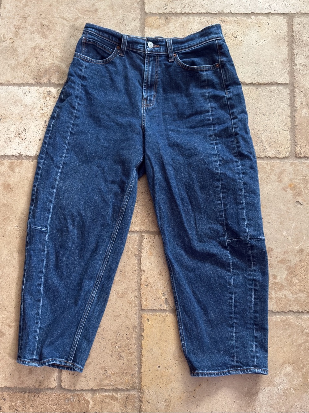 Dark Blue High-Waist Tapered Denim Jeans